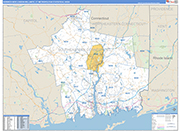 Norwich-New London-Willimantic Metro Area Wall Map Basic Style
